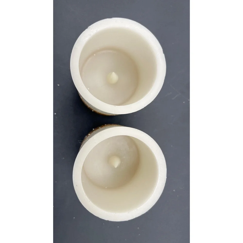 Christmas Reindeer Pillar Candle Holder Set Cream Gold LED Candles 2pc 14
